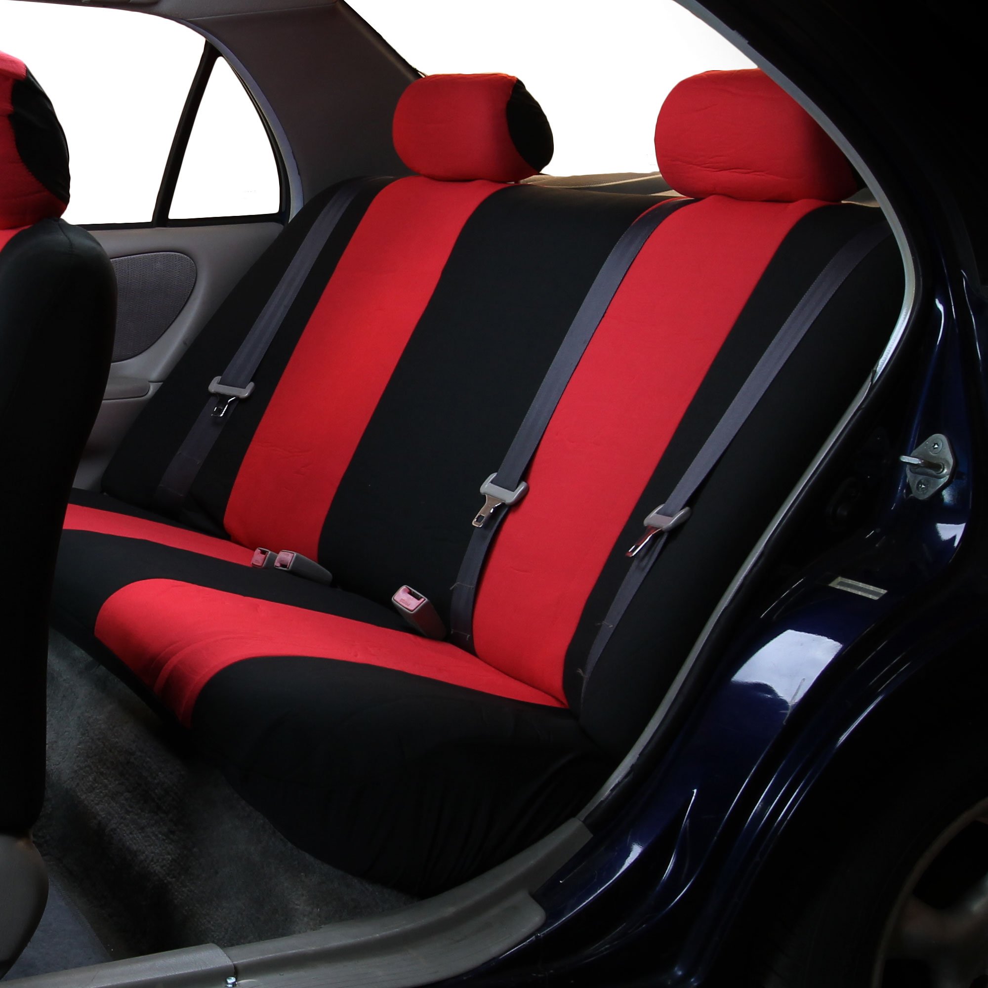 FH Group Universal Car Seat Covers - Full Set Red Flat Cloth for Vans, Trucks & SUVs - Durable Interior Protection