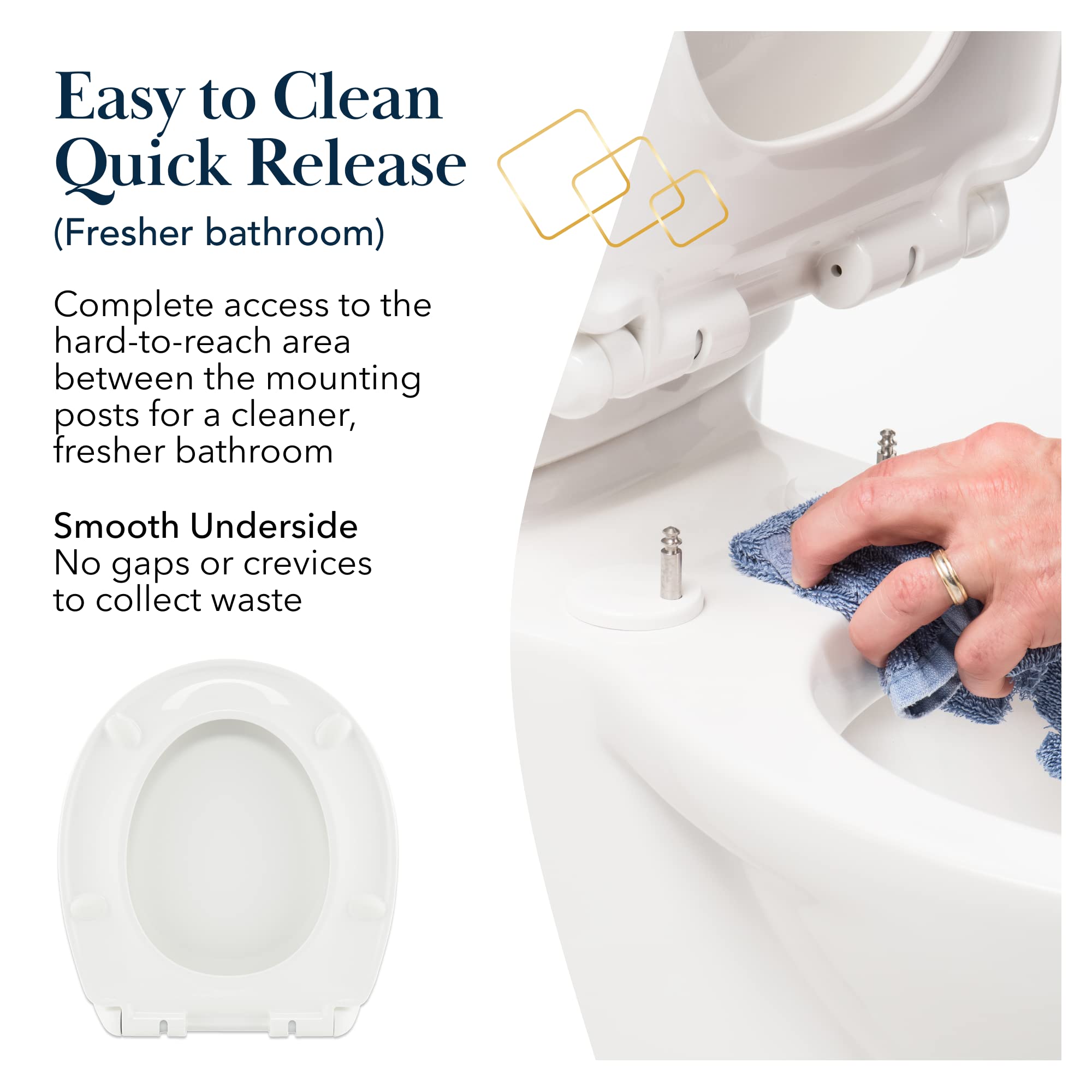 Slow Close Elongated Toilet Seat BR501-00 - White Durable Stain-Resistant Easy Clean Heavy Duty - Fits All Standard Toilet Brands - Perfect for Home, Office & Commercial Use - Executive Series