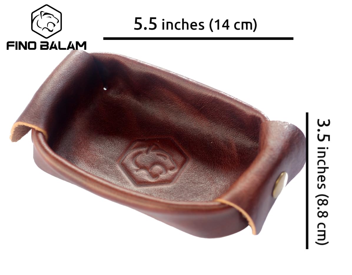 Handmade Genuine Leather Valet Tray - Brown Small Desk Organizer for Keys, Wallet & Watch | Premium Office & Home Accessory