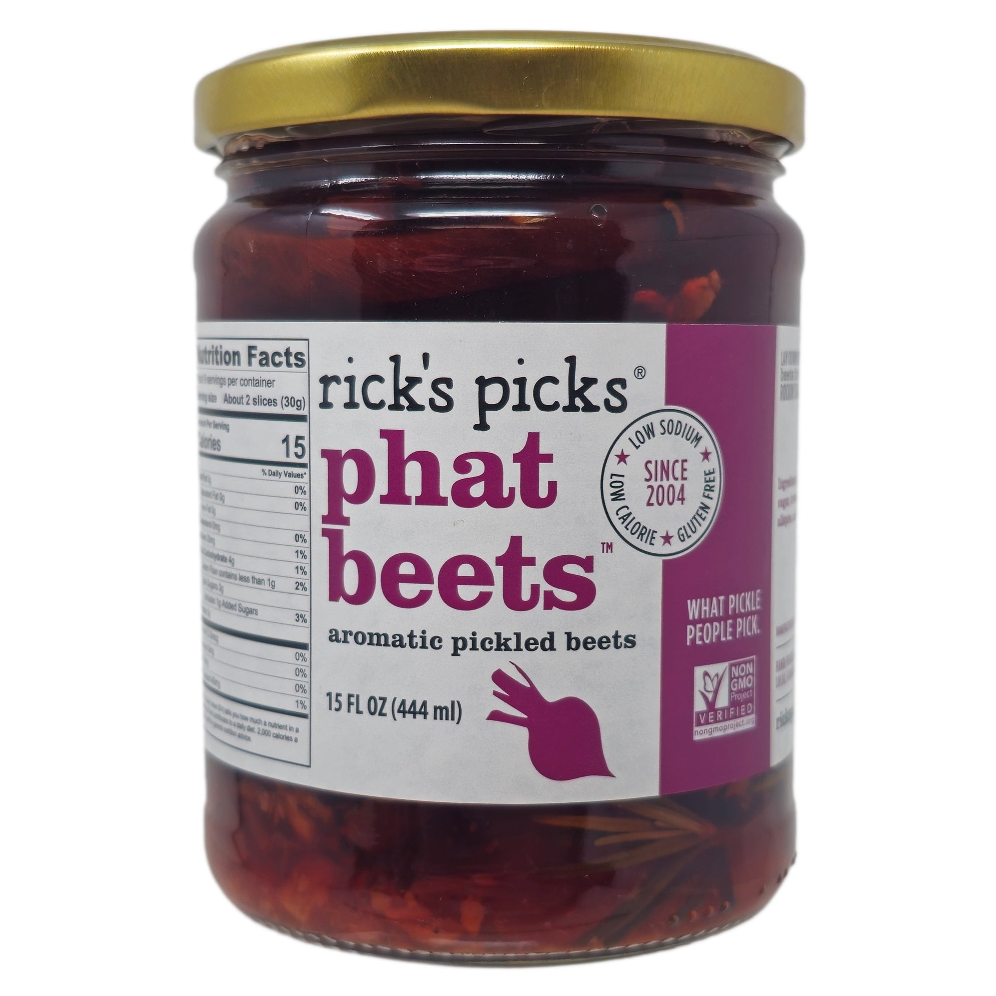 Rick's Picks Phat Beets Low Sodium Pickled Beets - 15oz Jar | Organic, Vegan, Gluten-Free | Perfect for Salads, Sandwiches & Charcuterie Boards