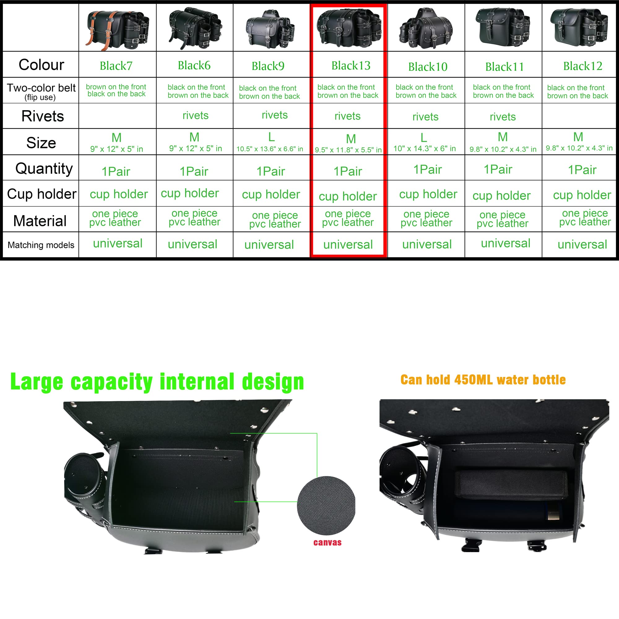 Premium PVC Leather Motorcycle Saddlebags - Universal Throw Over Panniers with Cup Holder & Side Tool Storage | Waterproof Motorbike Side Bags (1 Pair, Brown Belt & Black) | Perfect for Long Rides, Commuting & Adventure Touring