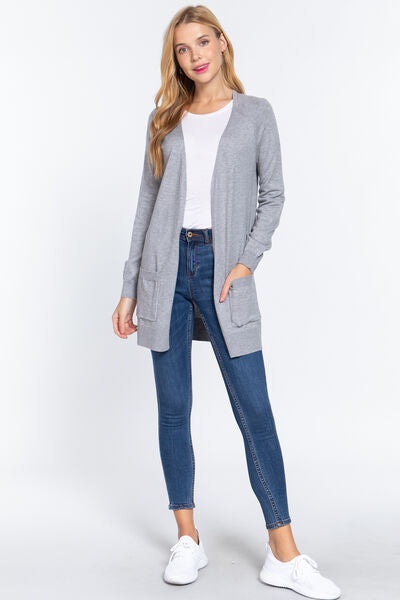 Active Basic Open Front Long Sleeve Cardigan Sweater for Women - Cozy Knit Wrap Cover Up for Fall & Winter - Perfect for Office, Lounge & Casual Outings