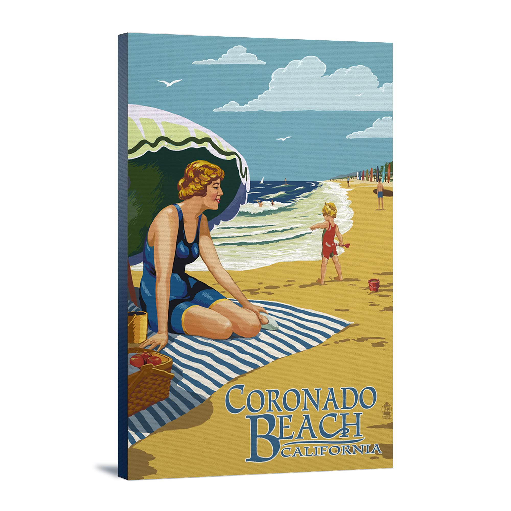 Coronado California Beach Woman Wall Art - 24x36 Gallery Wrapped Canvas Print - Coastal Home Decor for Living Room, Bedroom & Office