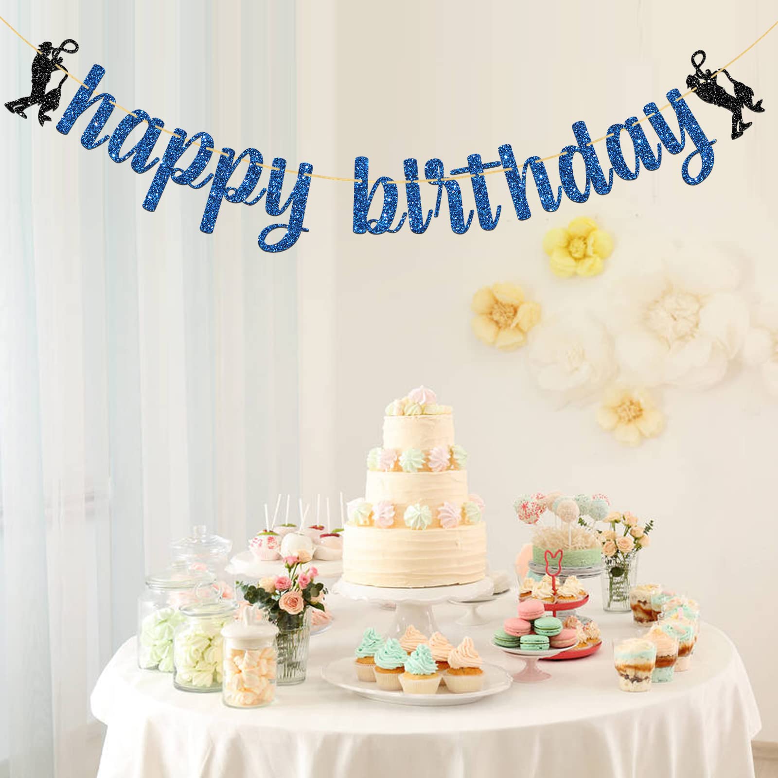 Happy Birthday Banner for Fishermen - Blue Glitter Fishing Party Decorations - Perfect for Men's Birthday, Fishing Enthusiast Celebrations & Outdoor Themed Parties