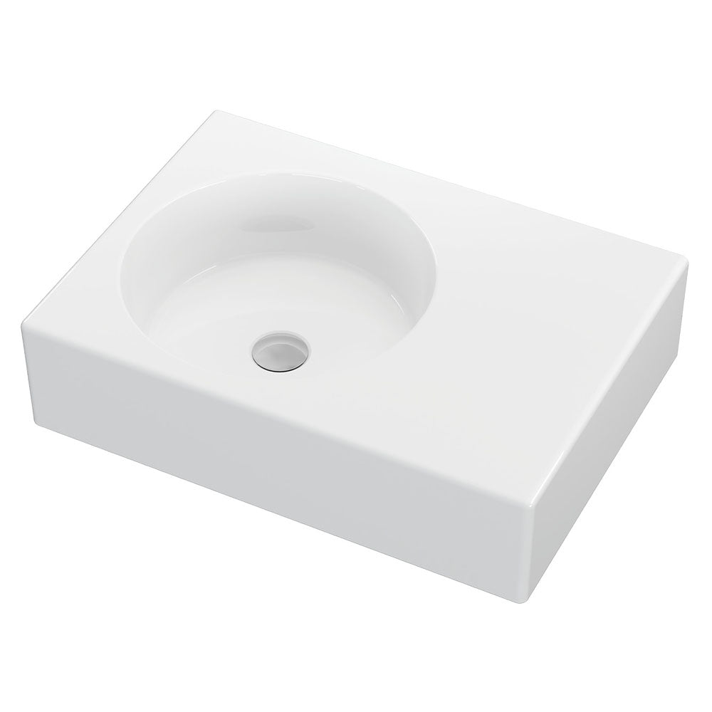 Fienza RB039L Reba Left Bowl Wall-Mounted Bathroom Sink - No Tap Hole - Modern Vessel Basin for Powder Room, Guest Bath & Small Space Installation