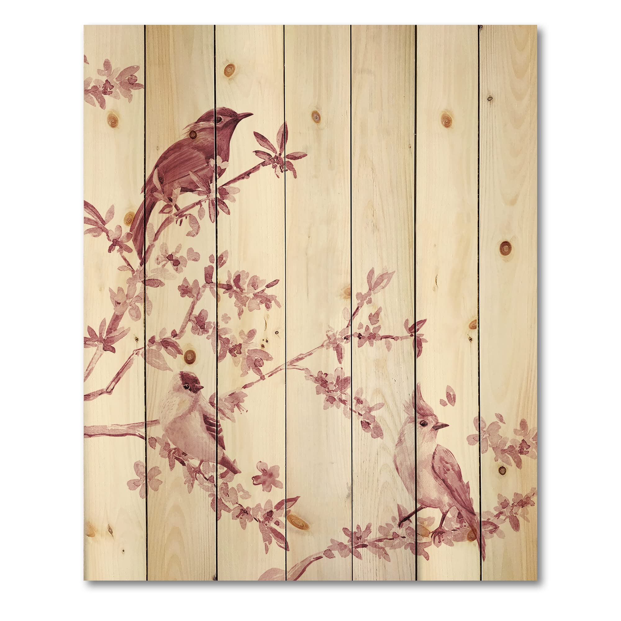 DesignQ Pink Birds Traditional Wood Wall Decor - Handcrafted Pine Wood Art Panel with Large Animal Prints - Perfect for Living Room, Bedroom & Nursery Decor