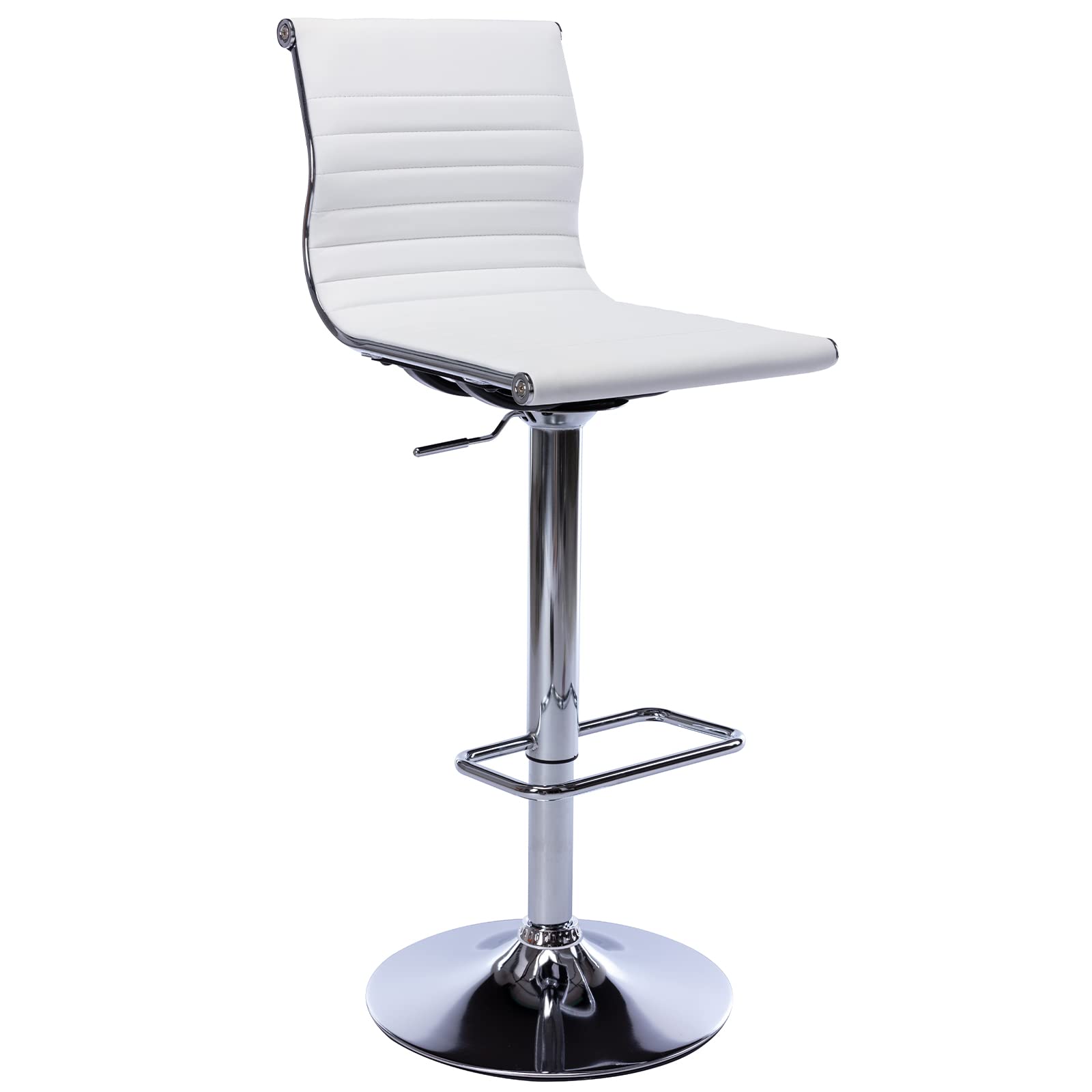 Modern Adjustable Swivel Bar Stools with Back - Faux Leather Counter Height Bar Chairs for Kitchen Island, Breakfast Bar & Dining Room - Comfortable Seating for Home & Restaurants (White, 1 Pack)