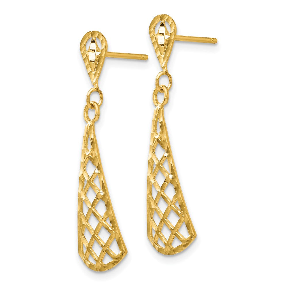 Gold Diamond Cut Inverted Fan Dangle Post Earrings K4359 - Elegant Fashion Jewelry for Women, Perfect for Parties, Weddings & Special Occasions