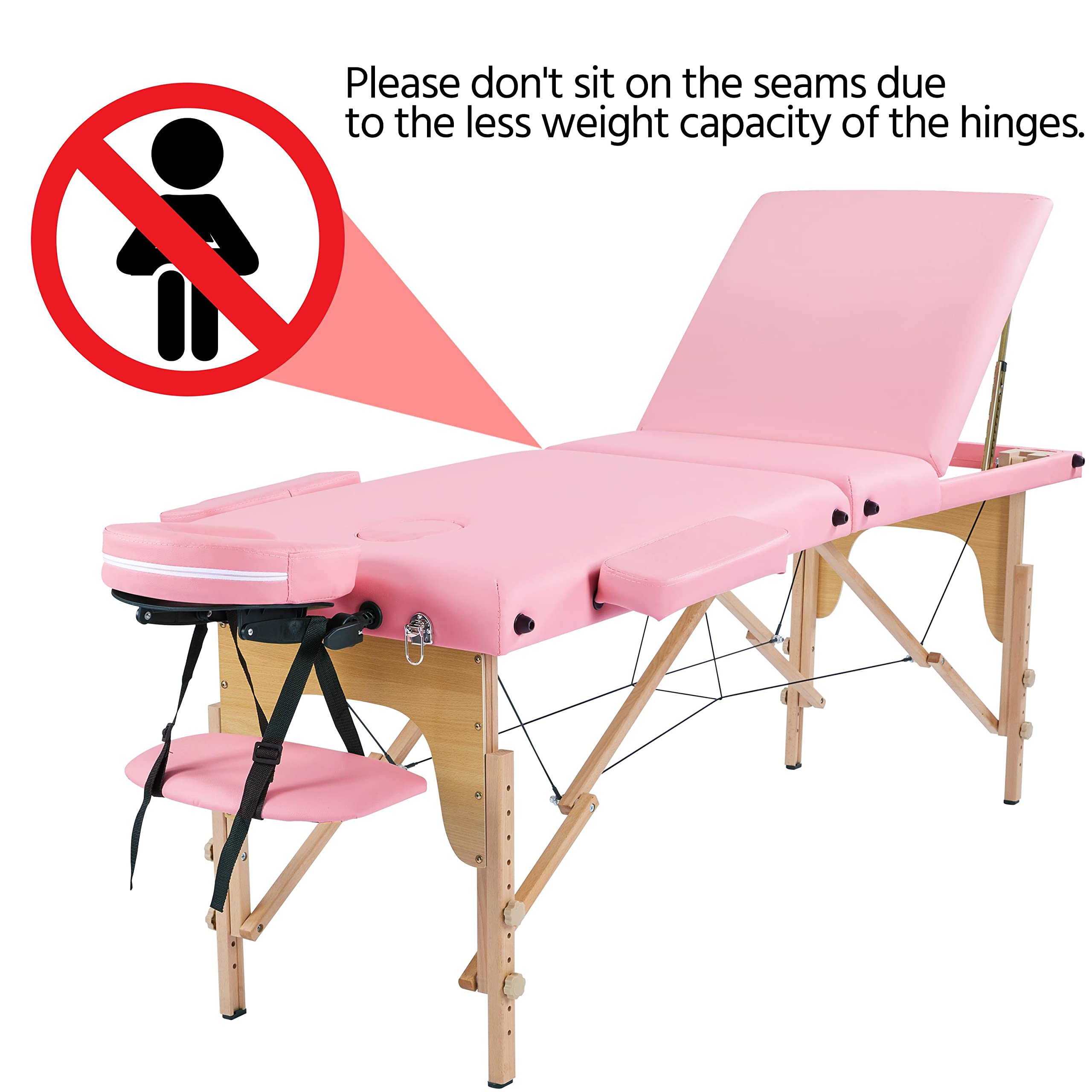 Topeakmart Portable Adjustable Lash & Massage Bed - 3 Folding Salon Table with Face Cradle for Eyelash Extensions, Tattoo & Spa Treatments (Pink) | Perfect for Beauty Salons, Home Use & Professional Therapists