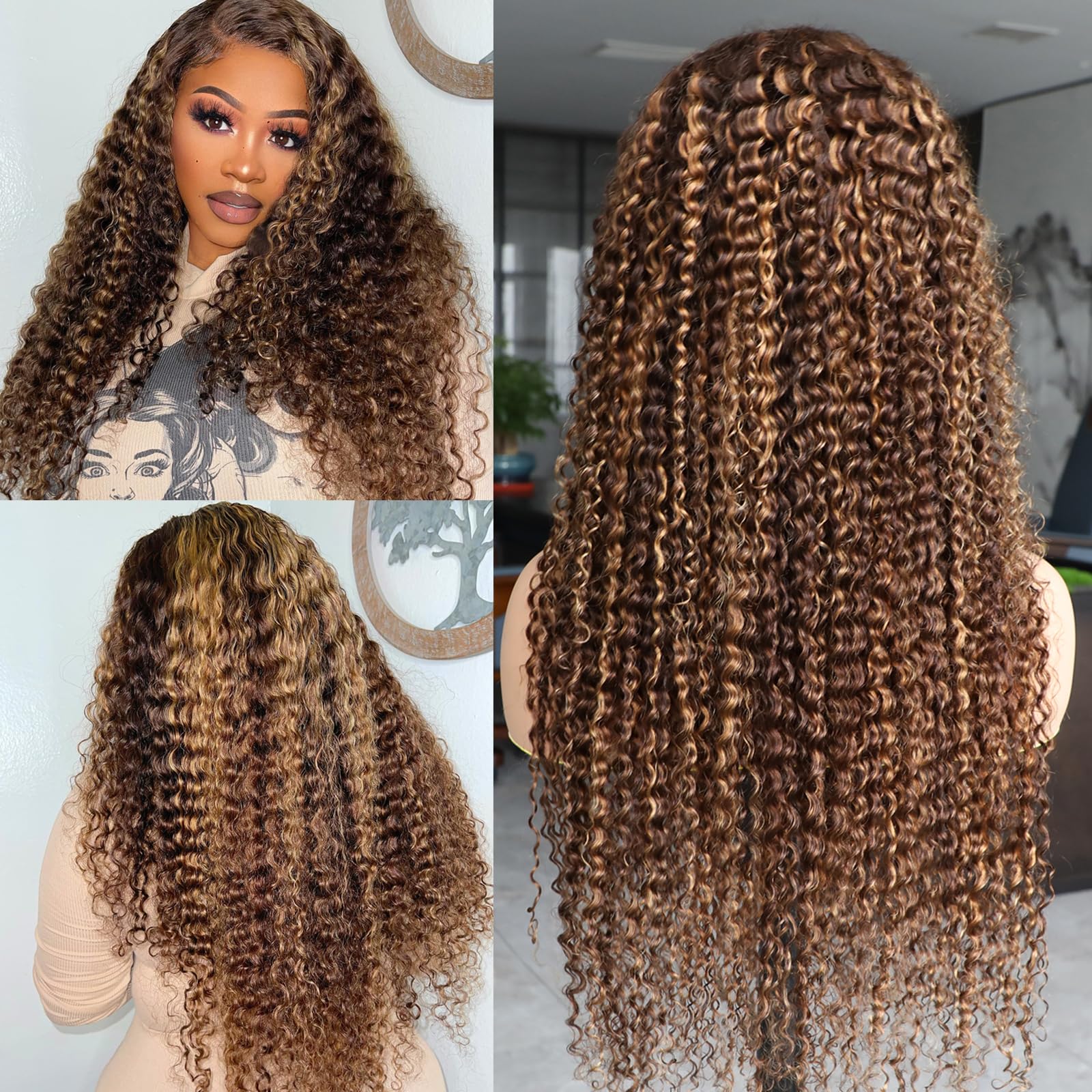 30 Inch Glueless Curly Human Hair Wigs for Women - Pre Plucked 180 Density 5x5 HD Lace Closure Wig with Highlight Ombre, No Glue Wear & Go Lace Front Wig | Perfect for Daily Wear, Parties, Cosplay & Protective Hairstyles