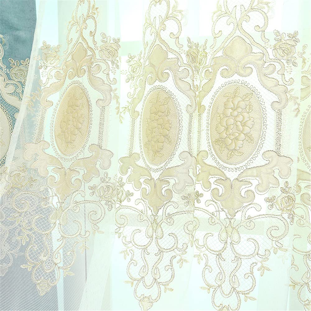 NewWPKIRA 2 Panels Luxury European Floral Embroidered Sheer Voile Curtains with Grommet Top - Elegant Tulle Window Drapes for Living Room, Bedroom & Dining Room Decor