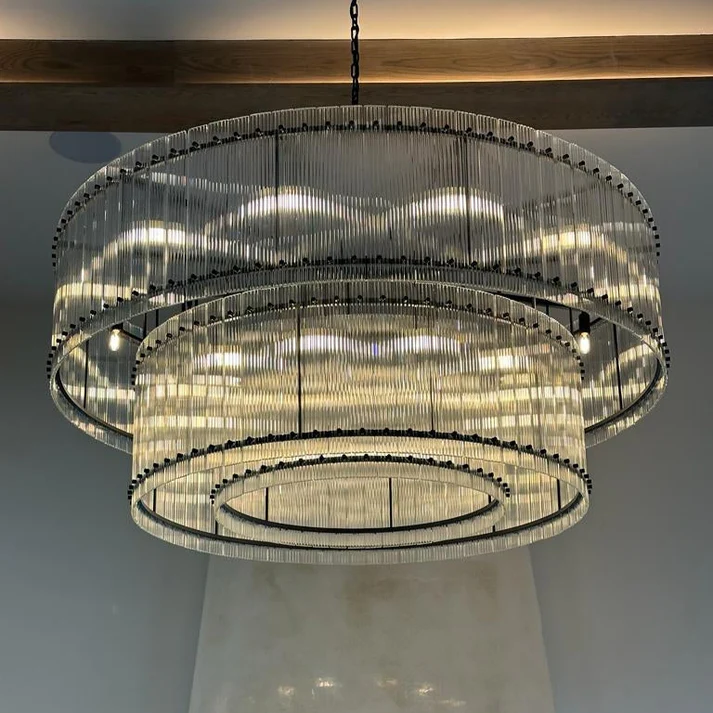 Luxury 2-Tier Round Chandelier 37 Inch - Elegant Crystal Ceiling Light Fixture for Dining Room, Living Room & Bedroom Decor