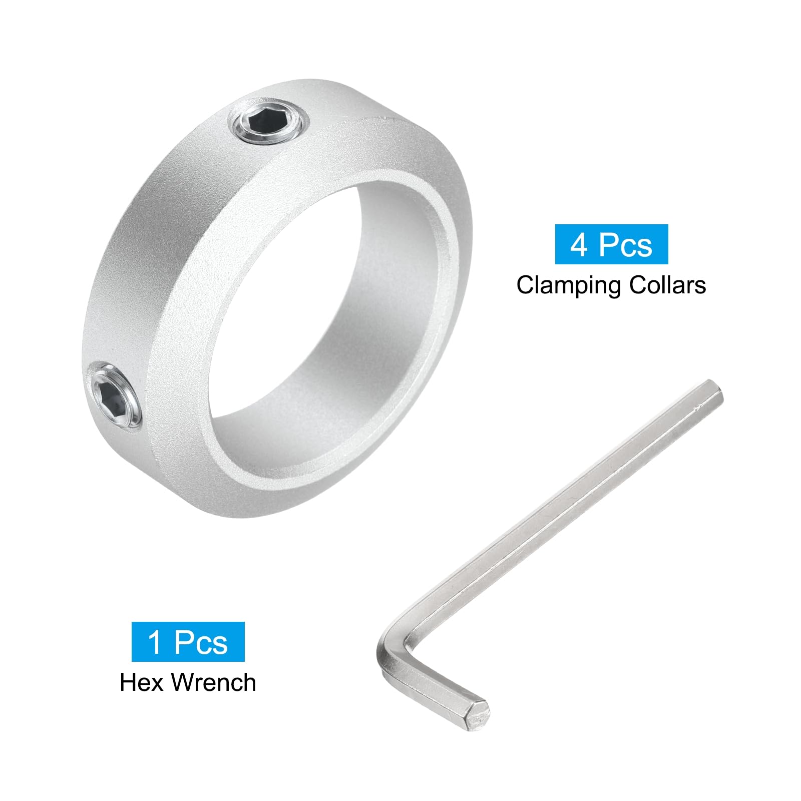 uxcell 35mm Shaft Collar Set - 4pcs Aluminum Alloy Clamping Collars (50mm OD, 15mm Thickness) with M8 Set Screws & Wrench - Perfect for Industrial Machinery, Robotics, and DIY Projects