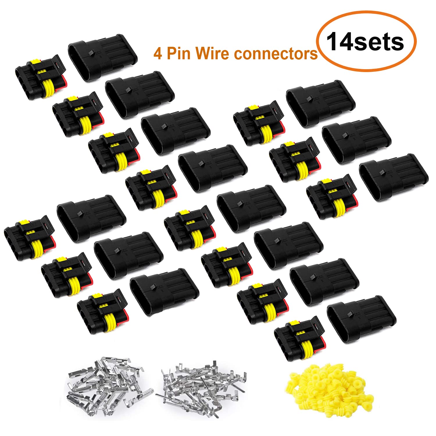 14 Pcs 4 Pin Automotive Electrical Connectors - Quick Connect Waterproof 4 Way Wire Connectors for Car, Truck, Boat & RV Wiring - Secure & Durable Electrical Connections