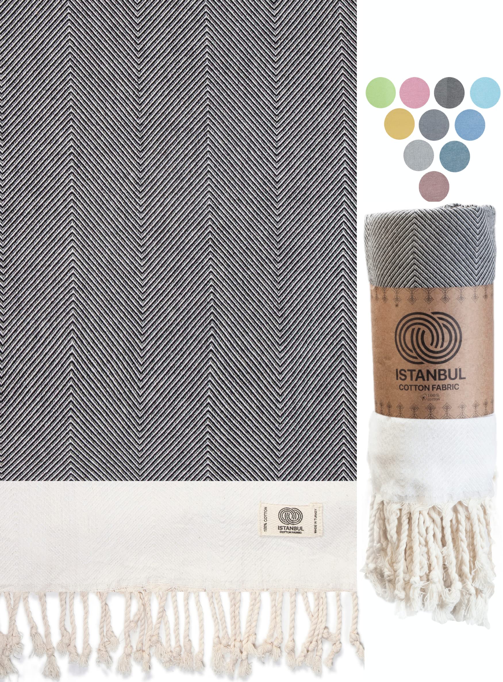 Premium 100% Cotton Istanbul Turkish Beach Towel - Quick Dry, Sand-Free, Oversized (36