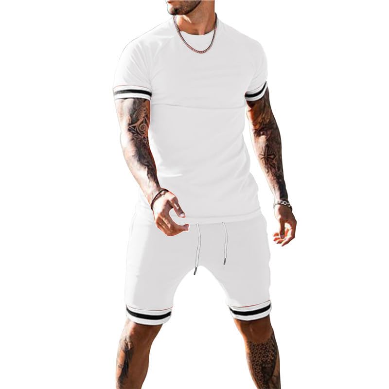 Men's 2-Piece Short Sleeve Summer Tracksuit Set - Casual Shorts & T-Shirt Outfit with Pockets | Perfect for Beach, Gym, and Everyday Wear