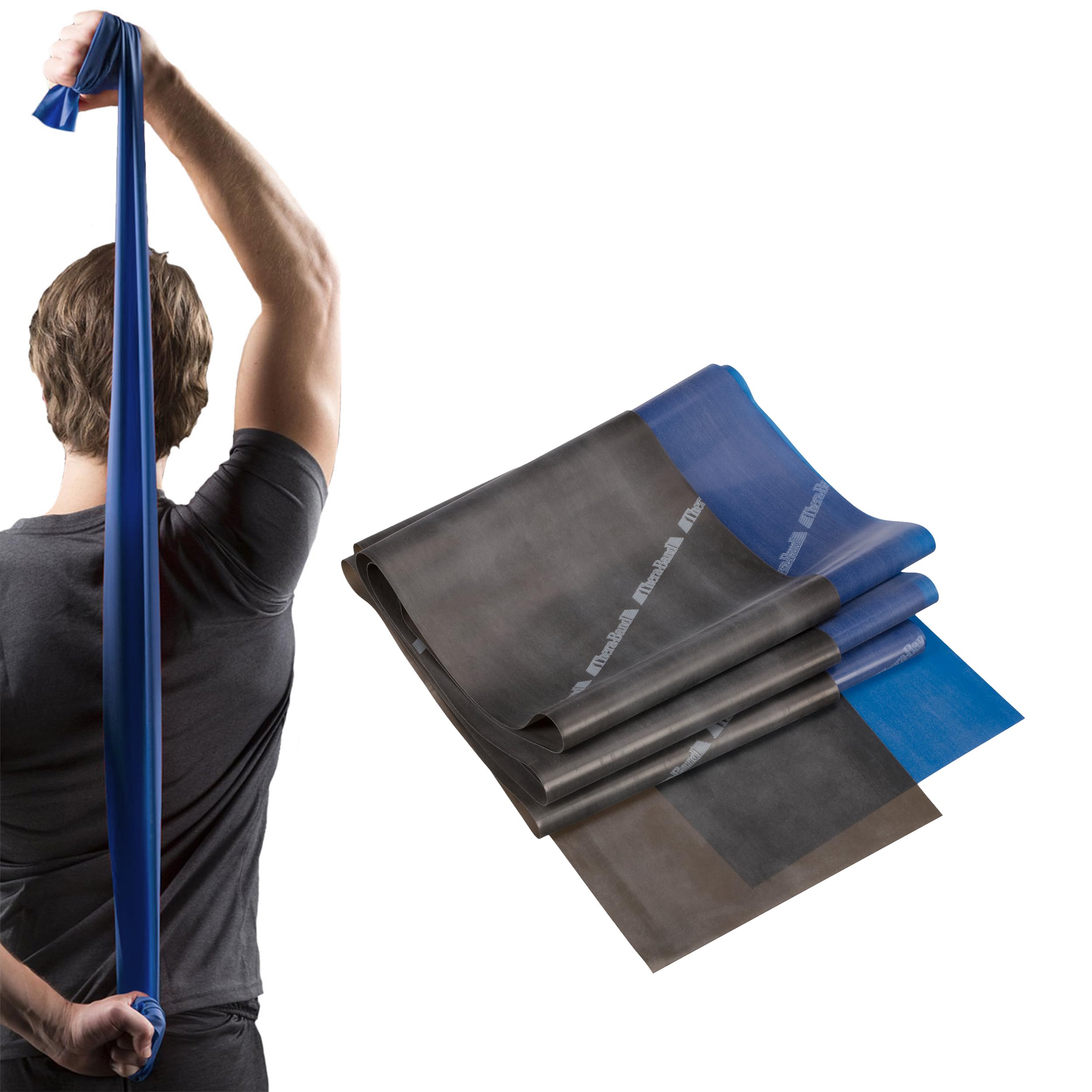 THERABAND Resistance Band Set - 5 Foot Professional Elastic Bands for Upper Body, Lower Body & Core Workouts - Physical Therapy, Pilates, Home Exercise & Rehabilitation (Blue & Black, Advanced Level) - Perfect for Gym, Yoga, Physical Therapy & Home Fitness Training