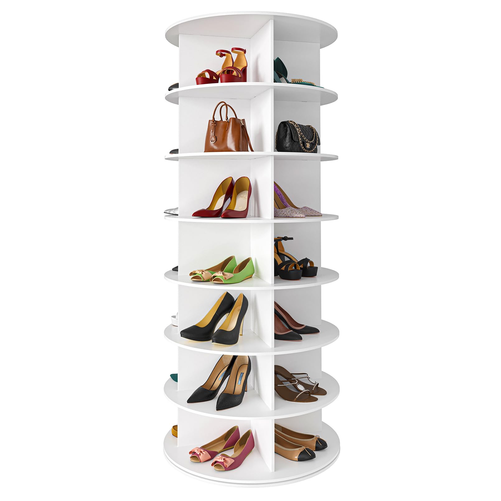 SpaceAid 7-Tier Rotating Shoe Rack Tower - 360° Spinning Shoe Storage Organizer for Closet, Handbags & Accessories | White Lazy Susan Carousel Display | Perfect for Small Spaces, Bedroom & Entryway Organization