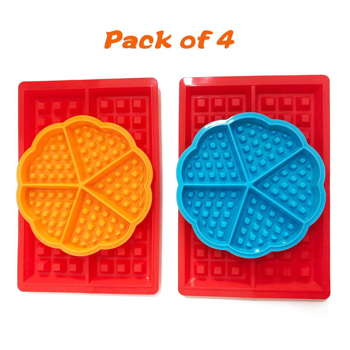 Set of 4 Non-Stick Silicone Waffle Molds - Heart & Square Shapes for Baking Chocolate Waffles, Muffins, Bread, Pies & Flans | BPA-Free Bakeware for Home Kitchen & Party Dessert Making