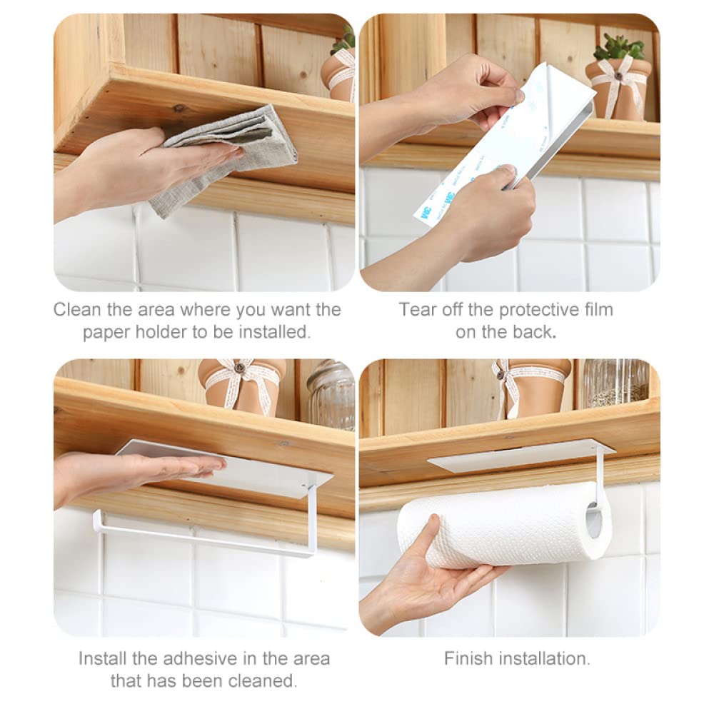 Wall-Mounted Non-Perforated Paper Towel Holder & Toilet Paper Hanger - White Bathroom Storage Shelf for Fresh Film, Rolls & Paper - Ideal for Small Spaces, RVs & Home Organization