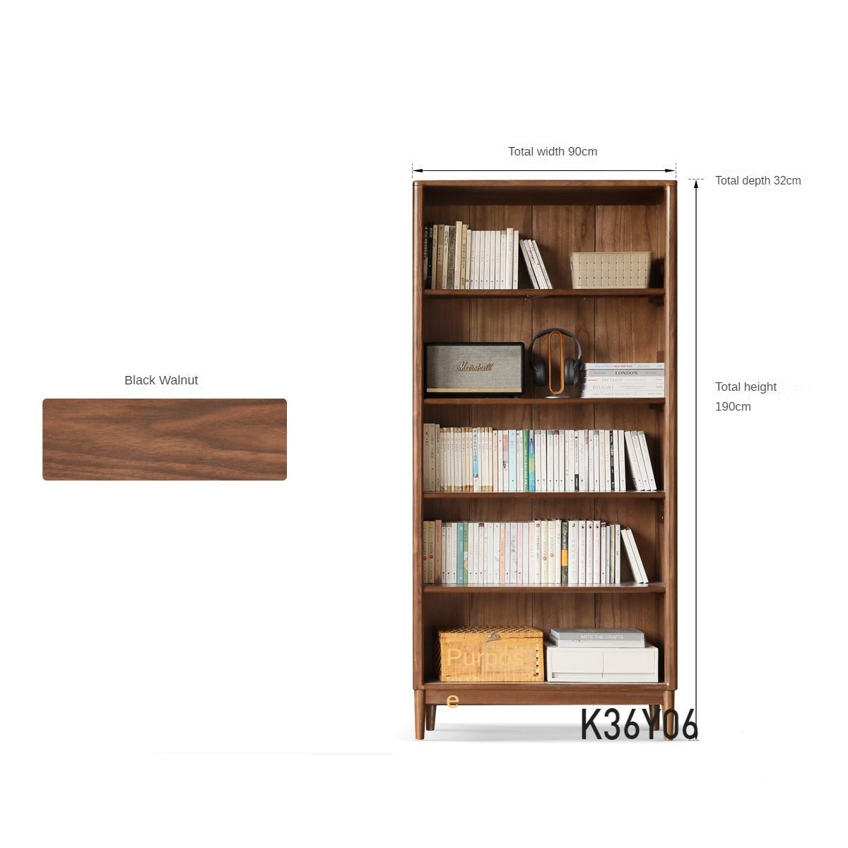 Solid Black Walnut & Oak Wood Bookcase - Customizable Wall-Mounted Bookshelf for Living Room, Home Office & Library Storage