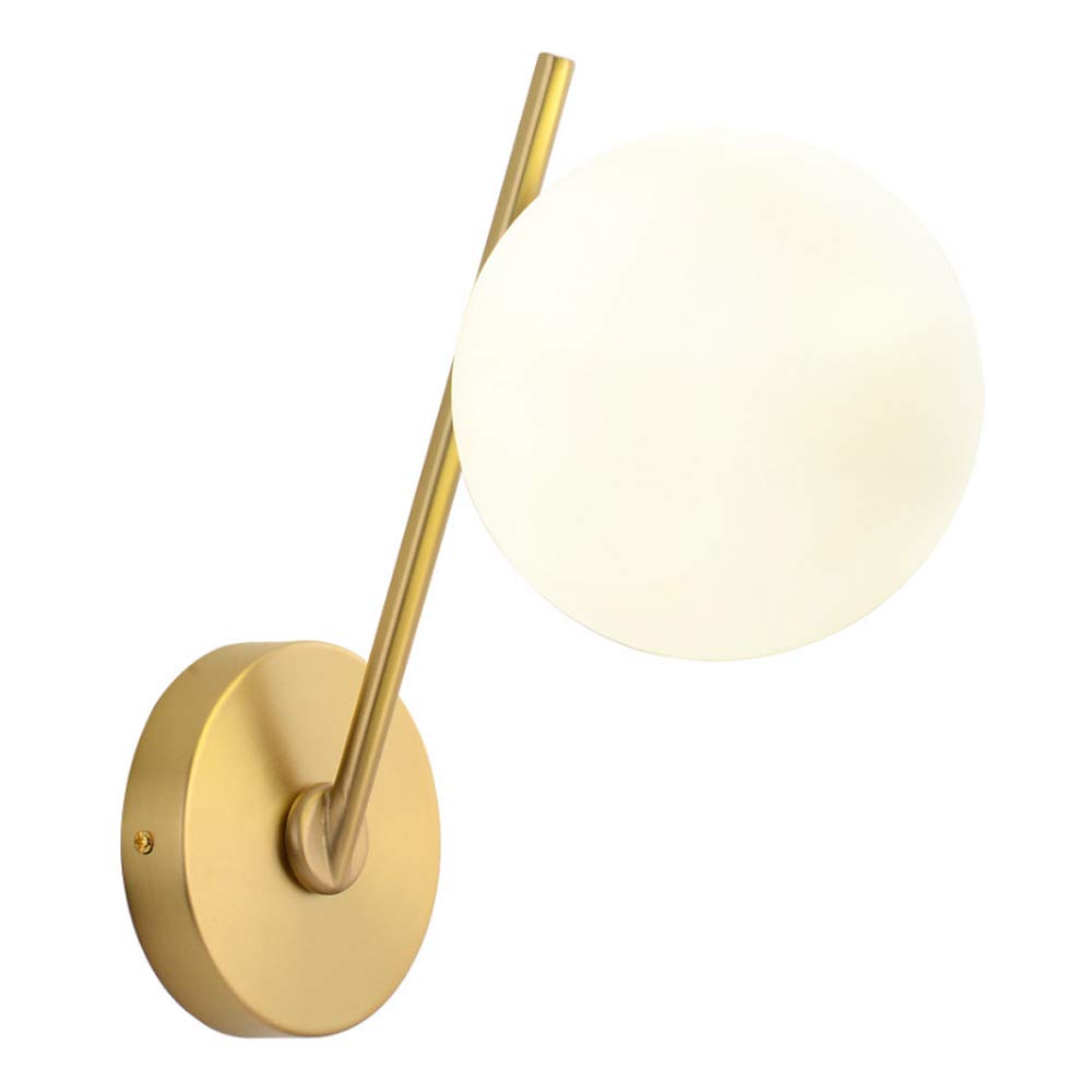 JJRPPFF Modern Copper Wall Lamp - Nordic Minimalist Bedroom & Living Room Lighting, Glass Shade TV Background Wall Light, Hotel Corridor Fixture | Perfect for Bedside, Lounge & Commercial Spaces