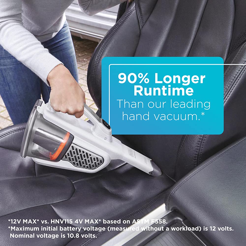 BLACK+DECKER Dustbuster AdvancedClean+ Cordless Handheld Vacuum Cleaner - Powerful 20V Lithium Battery, Lightweight & Portable for Quick Cleanups - Ideal for Home, Car, Stairs, Pet Hair (HHVK320J10, White)