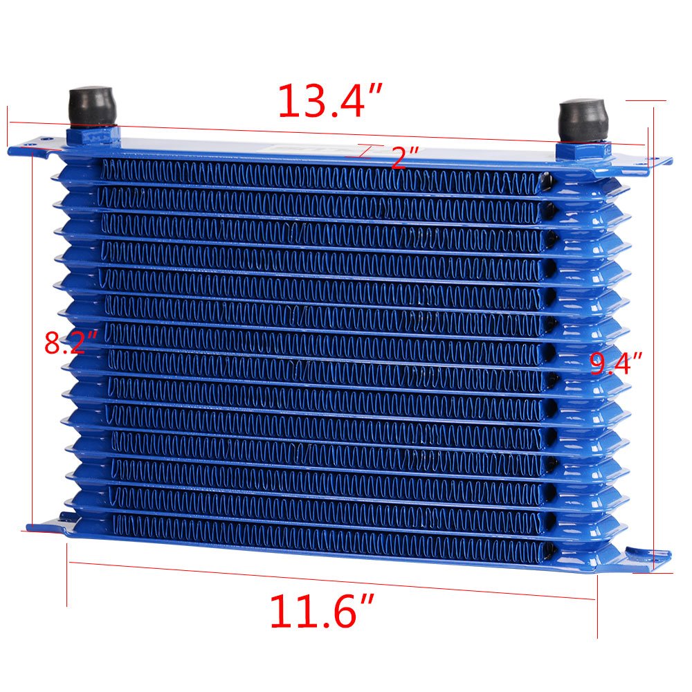 Universal 15 Row AN10-10AN Aluminum Engine & Transmission Oil Cooler Kit with Oil Hose End Fittings - High Performance Cooling for Racing, Off-Road & Heavy-Duty Vehicles