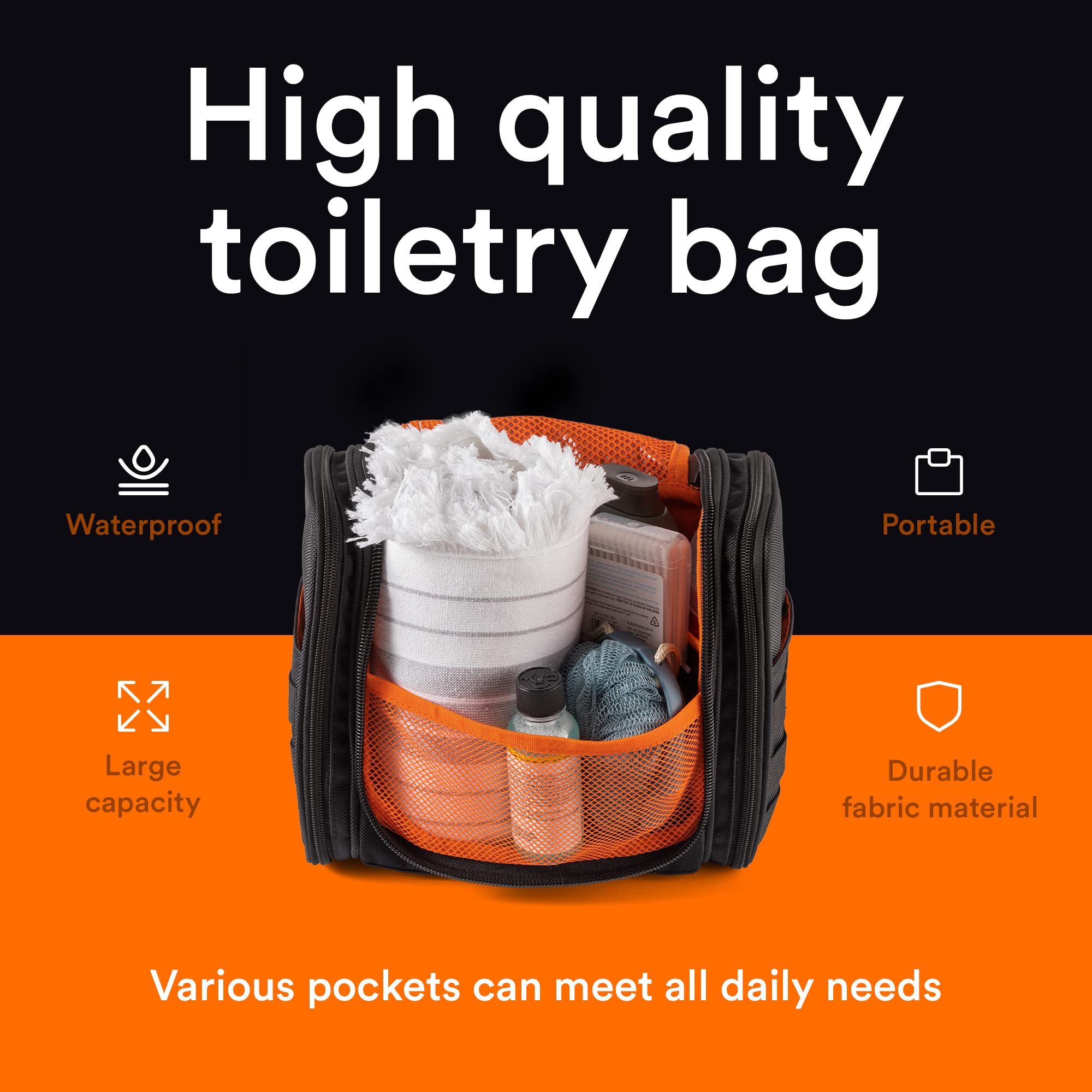Fitdom Tactical Hanging Toiletry Bag for Men & Women - Waterproof Travel Dopp Kit Organizer for Cosmetics, Toothbrush, Shaving & Grooming Essentials - Perfect for Camping, Gym, Business Trips & Overnight Stays