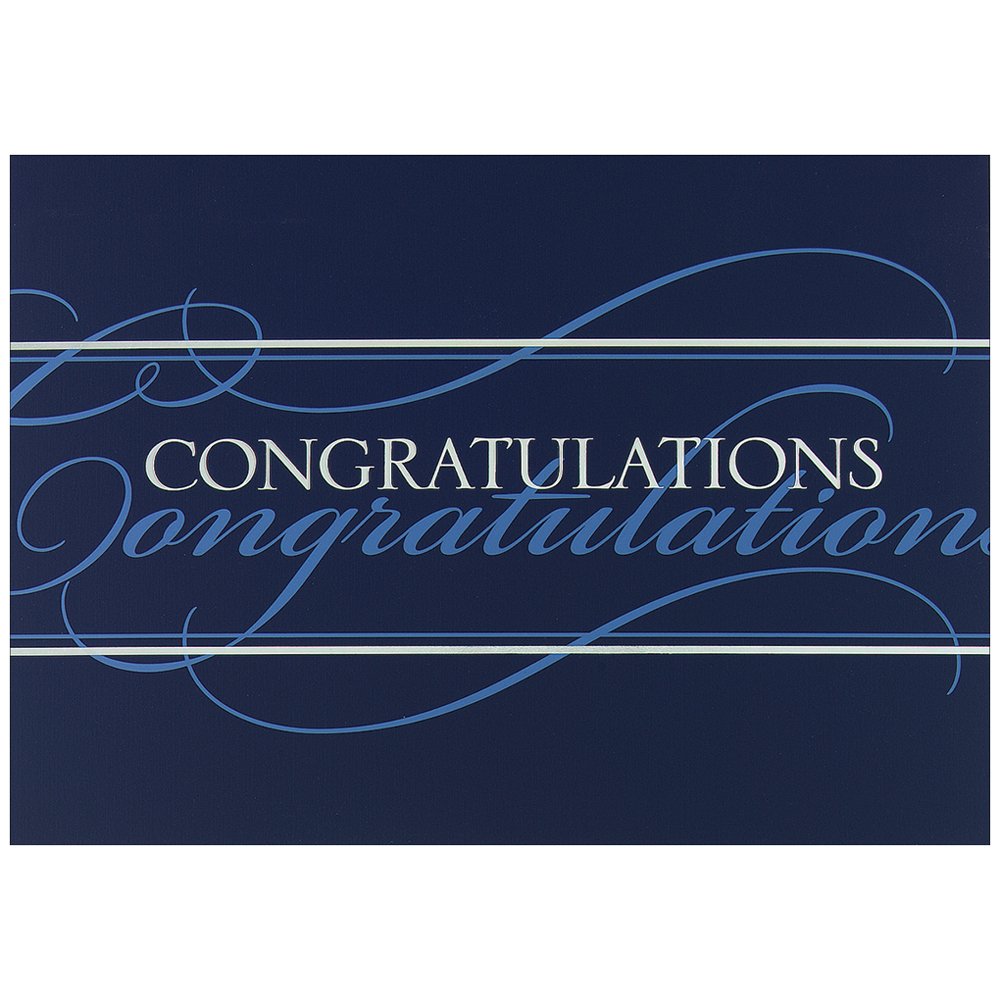JAM PAPER Blank Congratulations Cards & Matching Envelopes Set - 25 Pack - White & Blue Script Design - Perfect for Graduation, Wedding, Baby Shower & Thank You Cards