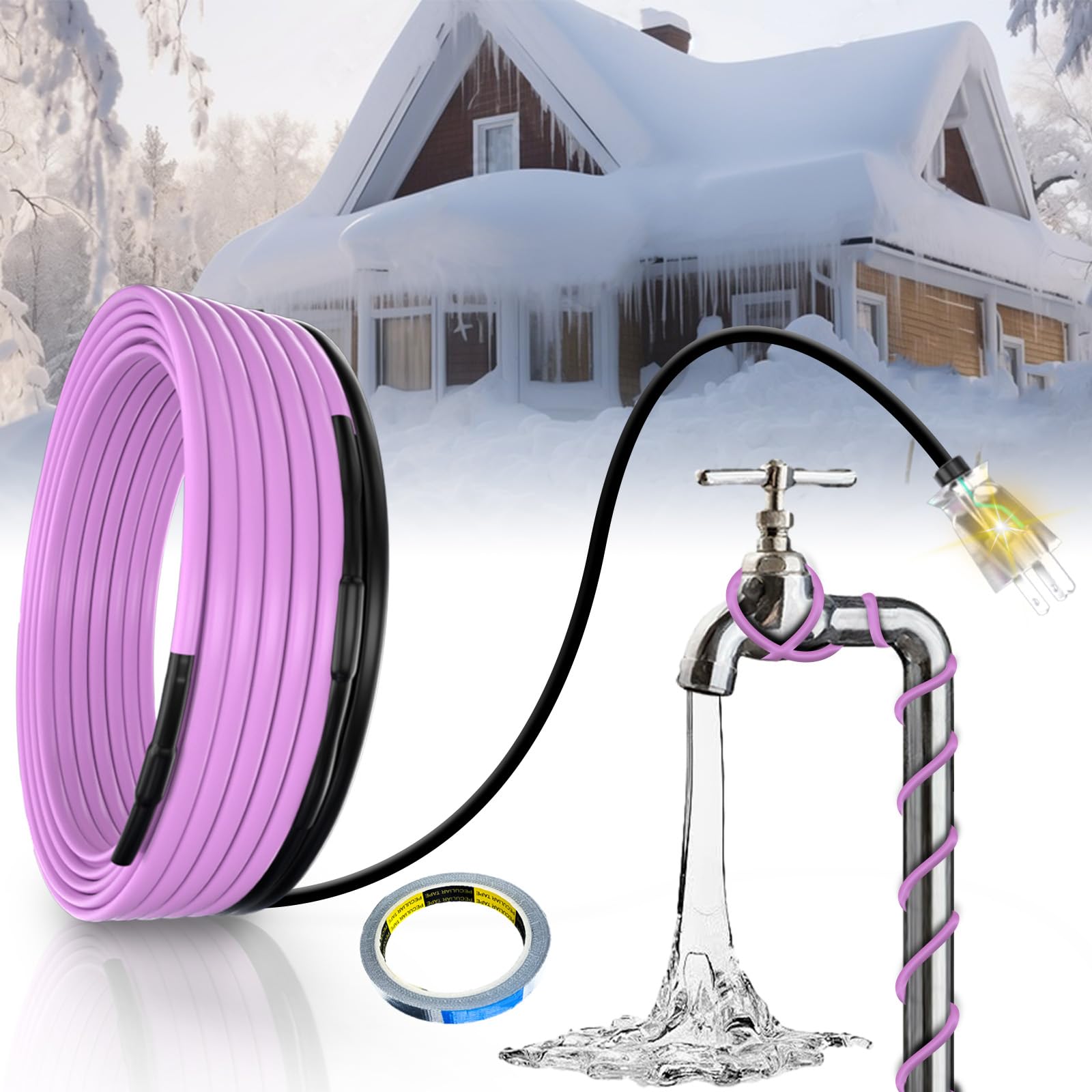 2FT Self-Regulating Pipe Heat Cable for Freeze Protection -40°F | Prevents Frozen Water Pipes in Winter | Ideal for Outdoor Plumbing, Basements & RVs