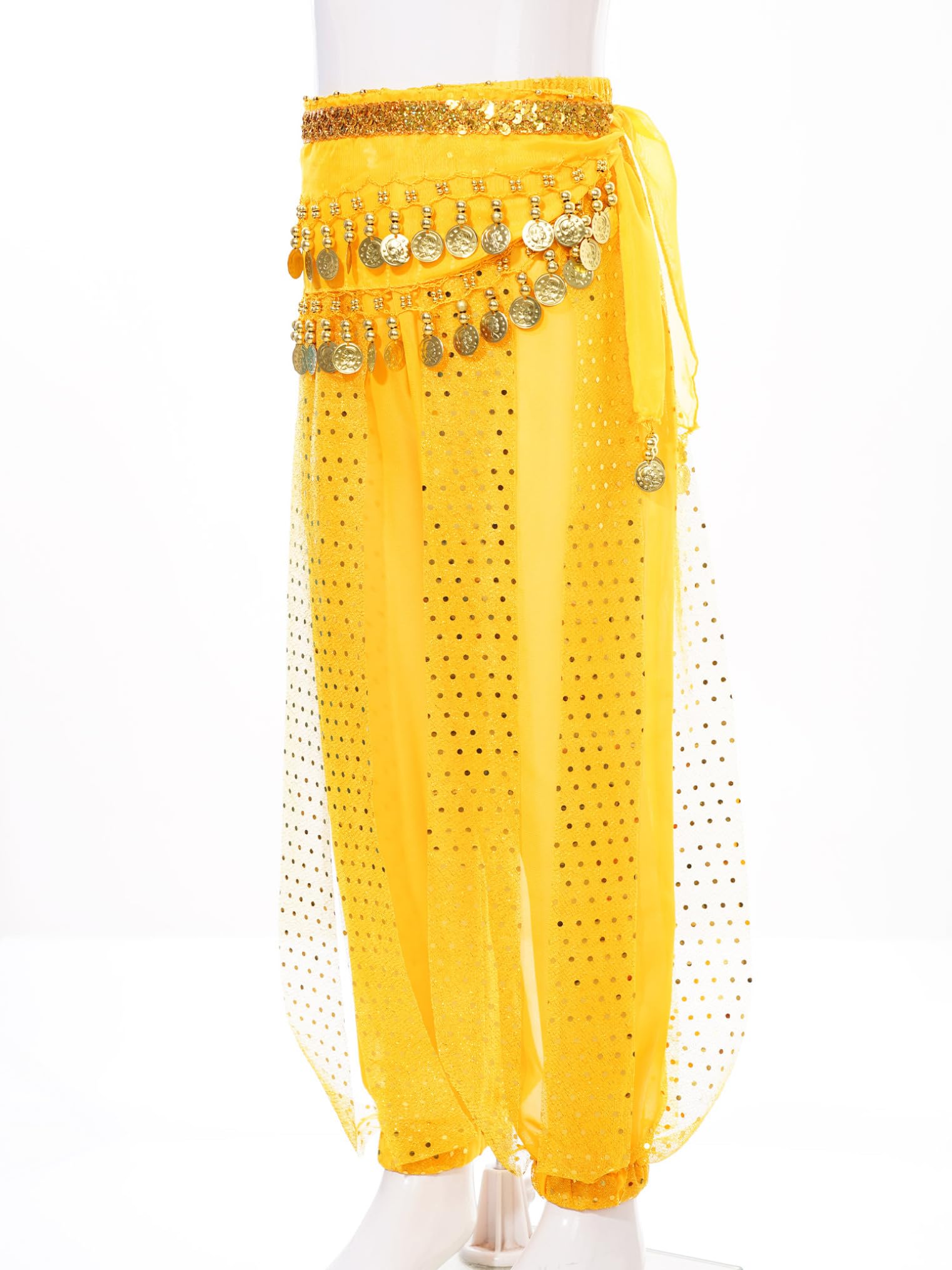 Freebily Girls' Belly Dance Harem Pants - Tribal Arabic Yoga Trousers for Kids, Pilates & Hippie Dance with Free Hip Scarf - Perfect for Dance Classes, Performances & Costume Parties