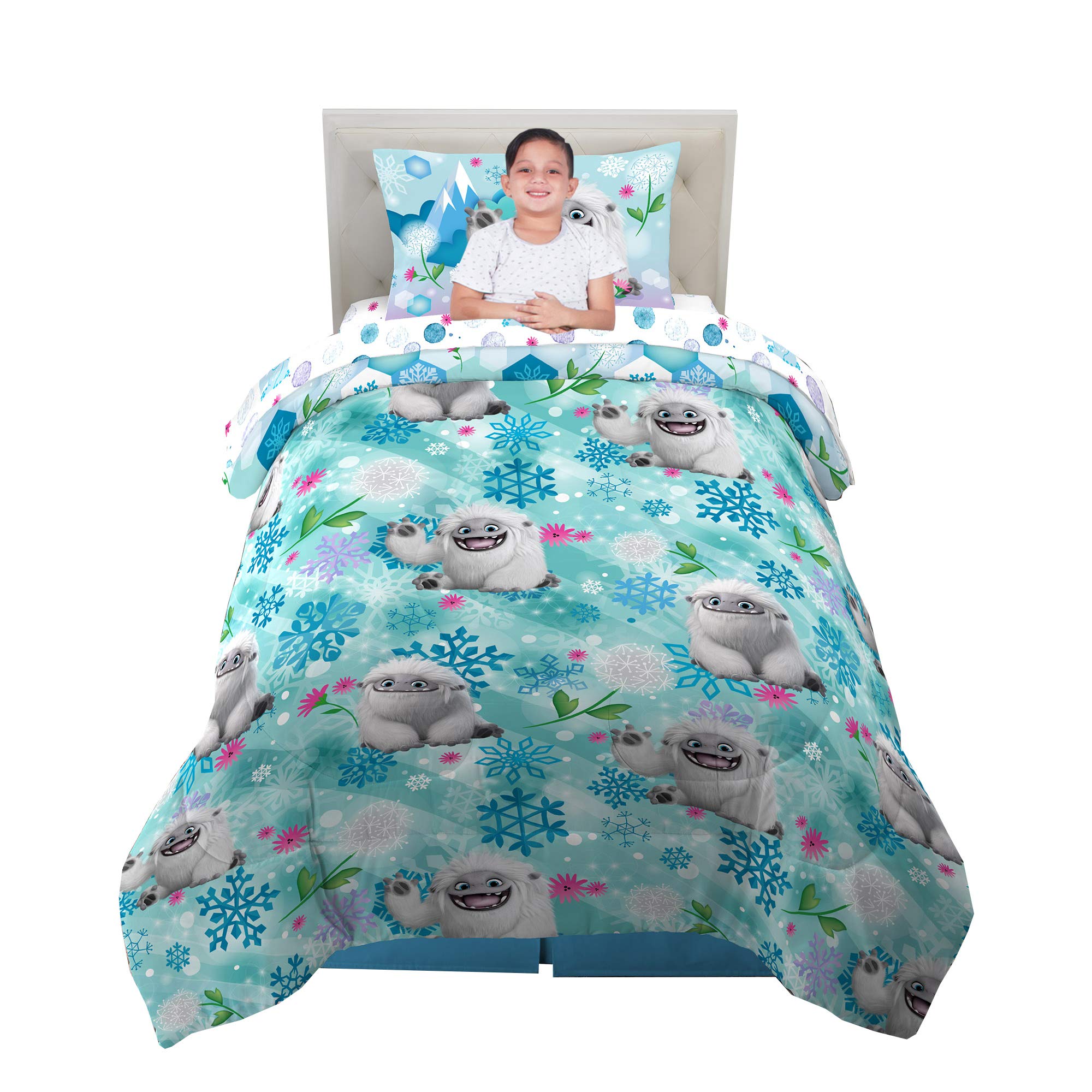 Franco Kids Bedding Set - 4 Piece Twin Size Comforter & Sheet Set with Abominable Snowman Design | Soft & Cozy for Boys & Girls Bedroom Decor | Perfect for Kids Room, Nursery, or Sleepovers
