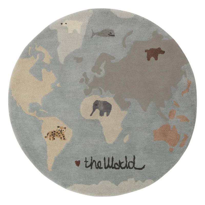 OYOY The World Tufted Rug - 47 Inch Round Bohemian Area Rug for Living Room, Bedroom & Nursery - Soft Handmade Wool Carpet for Home Decor