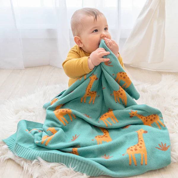 Soft Cotton Knit Baby Blanket with Cute Giraffe Print - Perfect for Nursery, Swaddling & Stroller - Cozy & Breathable Infant Blanket for Boys & Girls