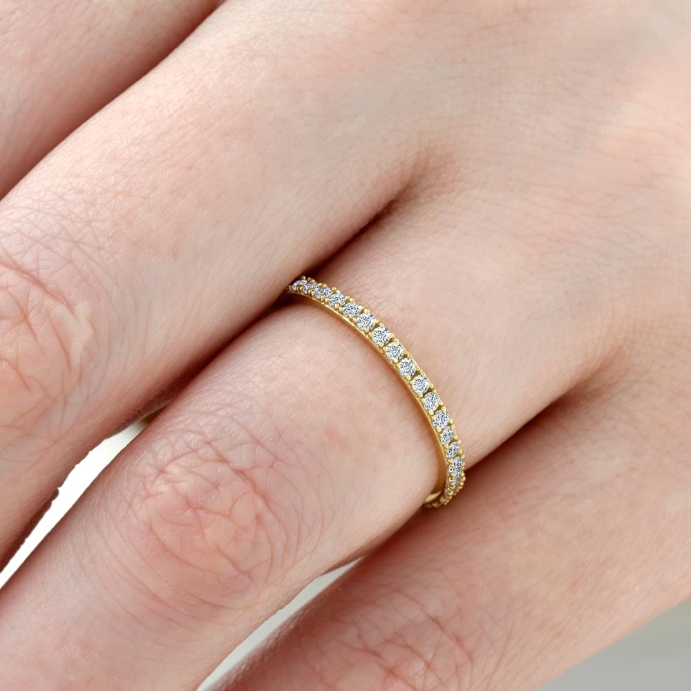1/2 Carat Diamond Eternity Ring for Women - 10K Yellow Gold Stackable Wedding Band - Perfect for Anniversary, Engagement & Everyday Elegance