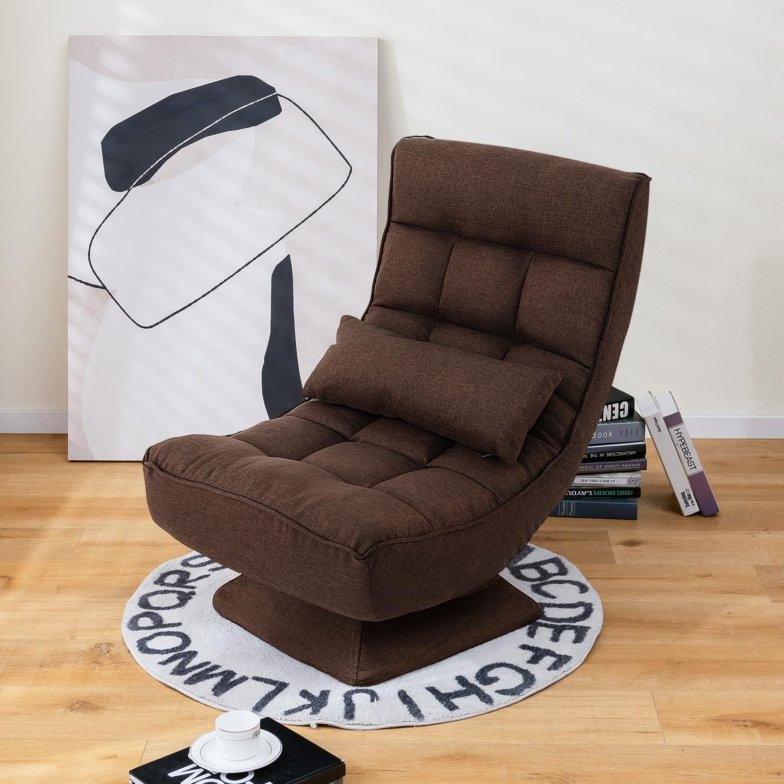 Giantex Adjustable Swivel Floor Chair - 5-Position Ergonomic Gaming Chair with 360° Rotation, Steel Frame & Massage Lumbar Support - Foldable Floor Sofa for Adults & Teens - Perfect for Gaming, Meditation, Reading & Living Room Lounging (Brown)