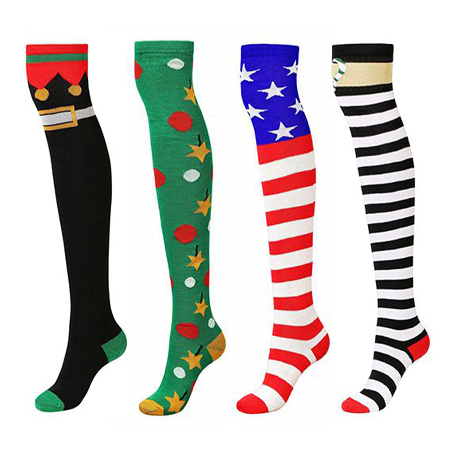 Ayliss Women's Thigh High Socks - Striped Knee Warm Stockings for Party & Winter
