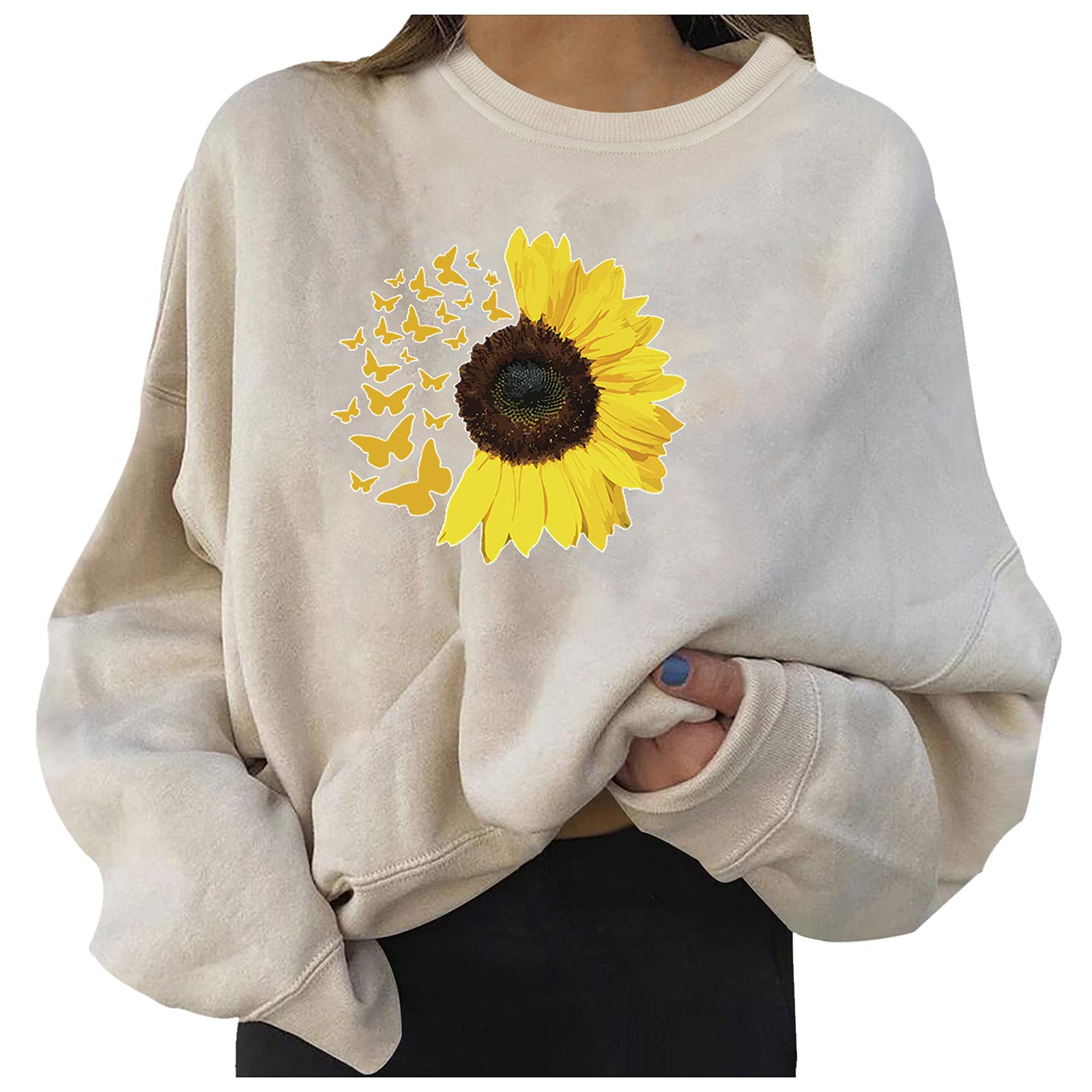 Long Sleeve Printed Women's T-Shirt - Loose Fit Round Neck Casual Sweatshirt Top for Athletic Wear | Gym, Yoga & Everyday Comfort