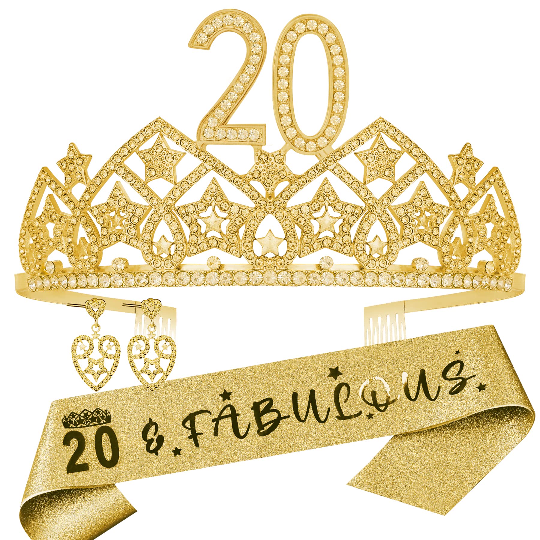 20th Birthday Tiara and Sash Set for Women - Sparkling 20 & Fabulous Crown with Birthday Sash - Perfect 20th Birthday Gift for Girls - Gold/Silver/Pink Options - Great for Birthday Parties, Photo Shoots, and Milestone Celebrations