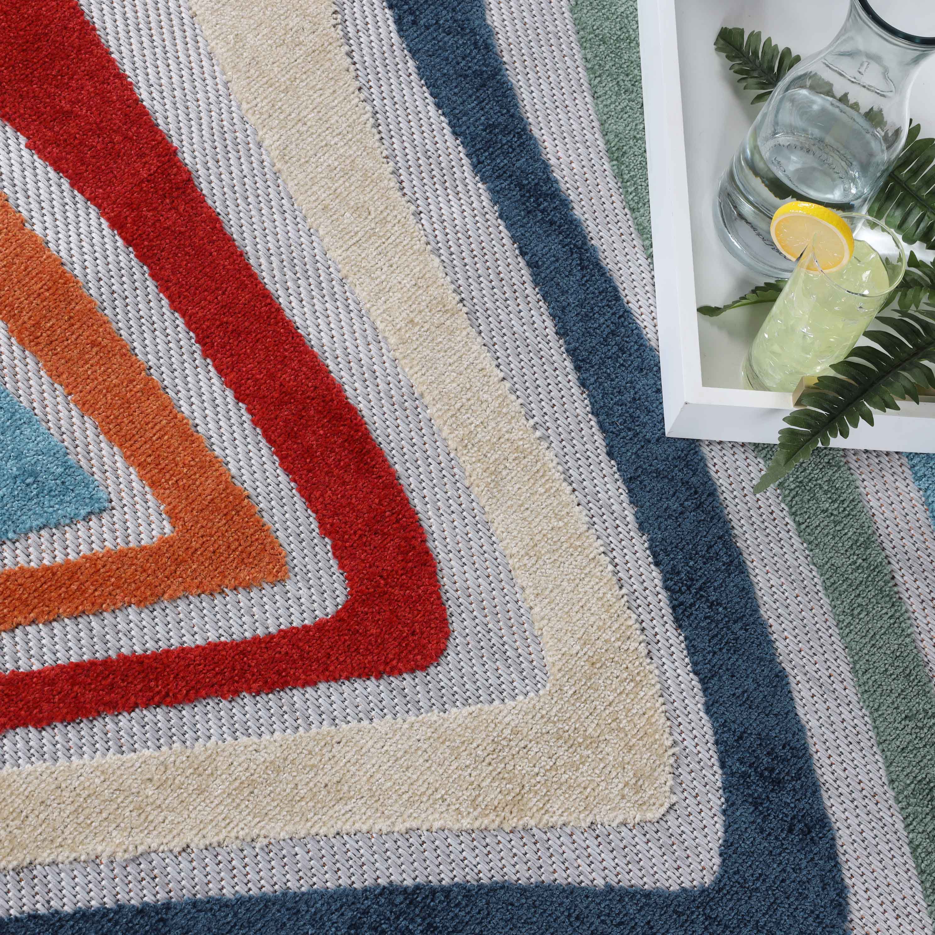 Wave Coastal Striped Indoor Outdoor Area Rug - Soft Non-Slip Decorative Carpet for Living Room, Bedroom, Patio & Beach House Decor