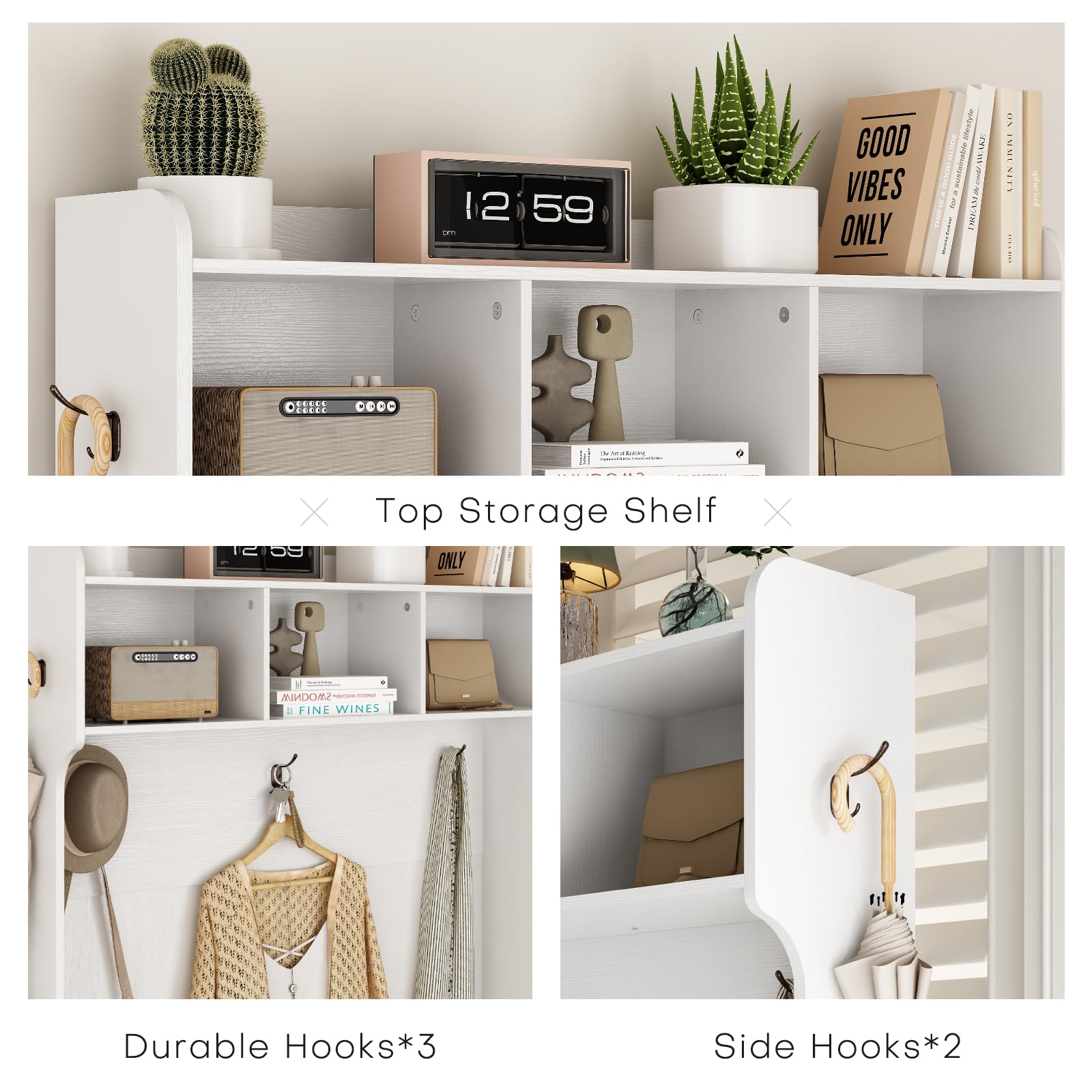 Redlife Hall Tree with Storage Bench - 6-in-1 Farmhouse Entryway Organizer with Coat Rack & Shoe Storage | Perfect for Hallway, Mudroom, Foyer & Home Entryway Organization