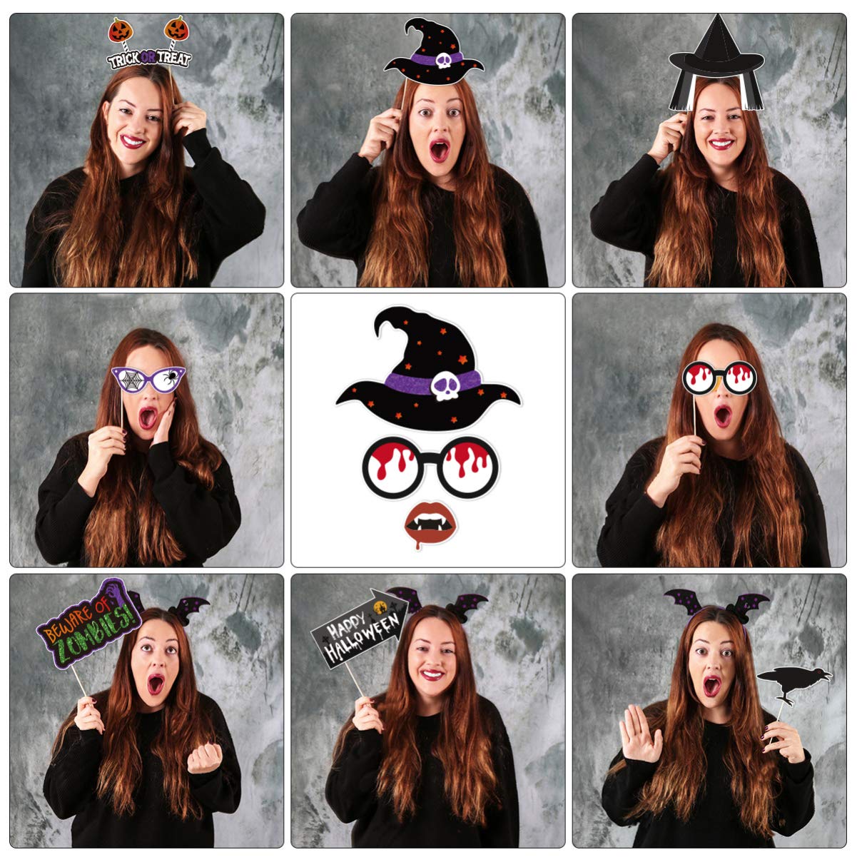 20PCS Halloween Photo Booth Props Kit - Creative Party Decorations & Photo Backdrop Accessories for Halloween Celebrations, Costume Parties & Spooky Fun