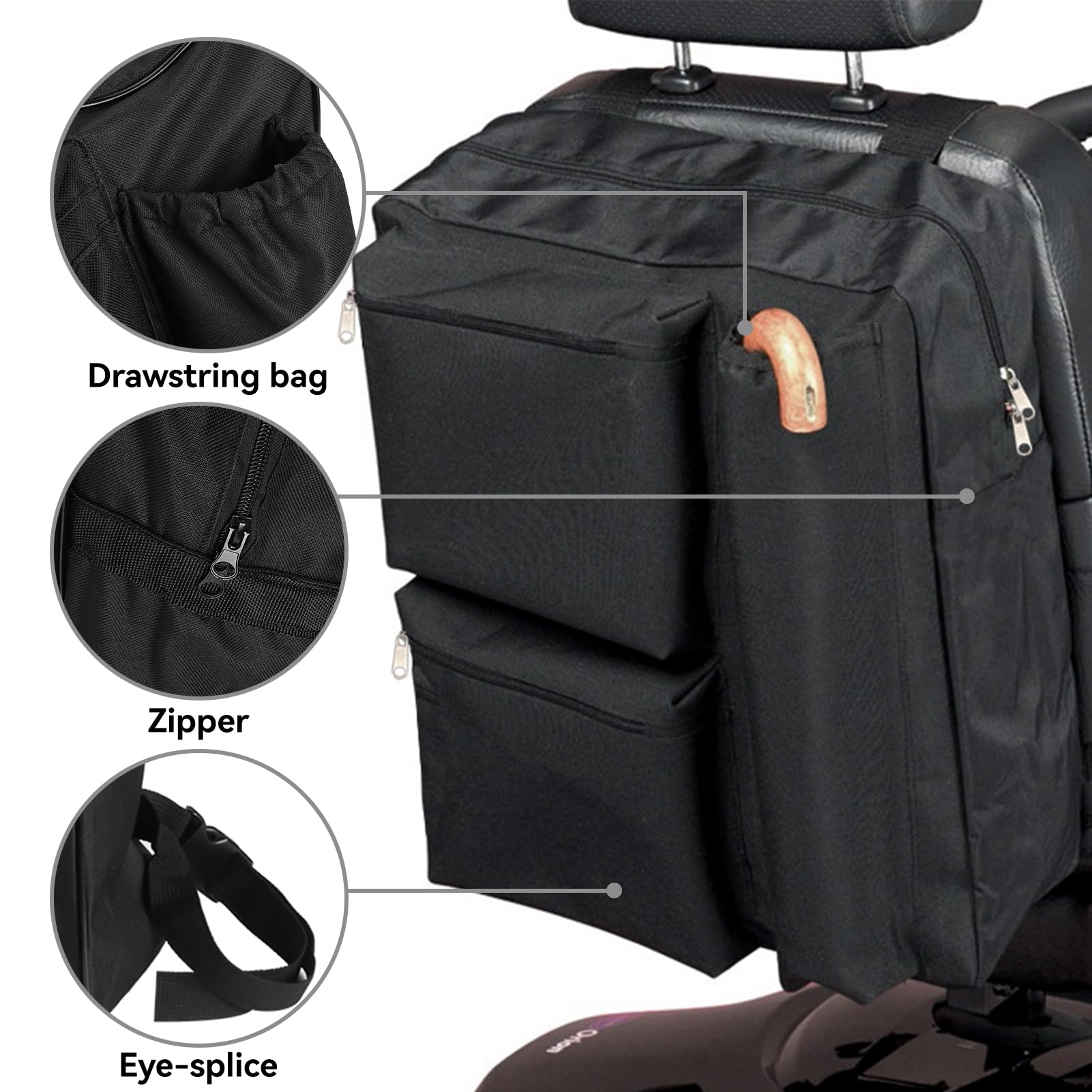 HERCHR XL Wheelchair Bag for Back of Chair - 15.7x5.5x18.9in Waterproof Storage Pouch for Mobility Scooters & Electric Wheelchairs - Durable Backpack Carry Bag for Daily Essentials, Groceries & Medical Supplies (Perfect for Shopping, Travel & Outdoor Activities)