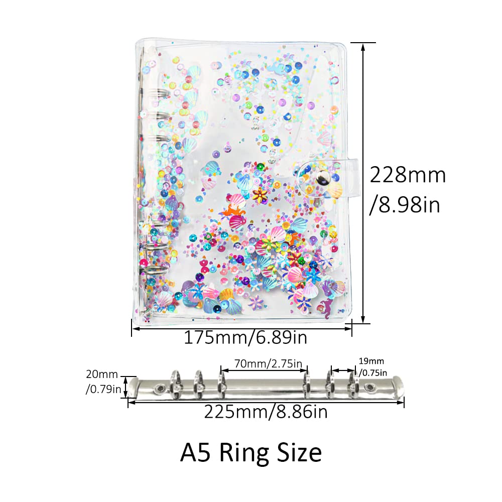Glitter Quicksand Soft PVC A5 Binder Cover - 6 Ring Planner Protector with Snap Button Closure for Loose Leaf, School, Office & Home Organization | Durable & Stylish Folder for Students, Professionals & Stationery Lovers