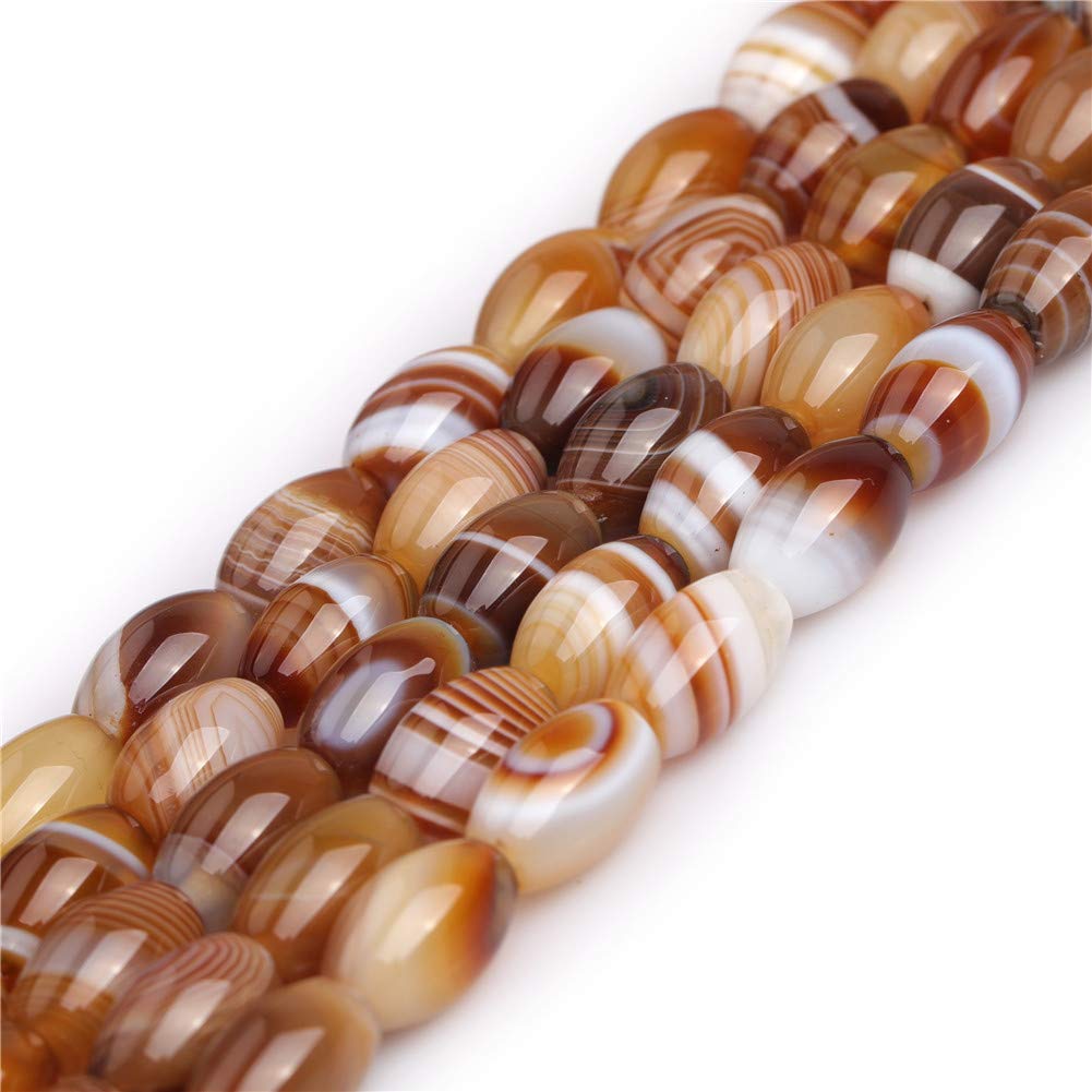 Natural Brown Botswana Onyx Agate Semi-Precious Stone Beads - 8x12mm Rice Olive Oval Shape for Jewelry Making, DIY Crafts, Chakras Healing (15