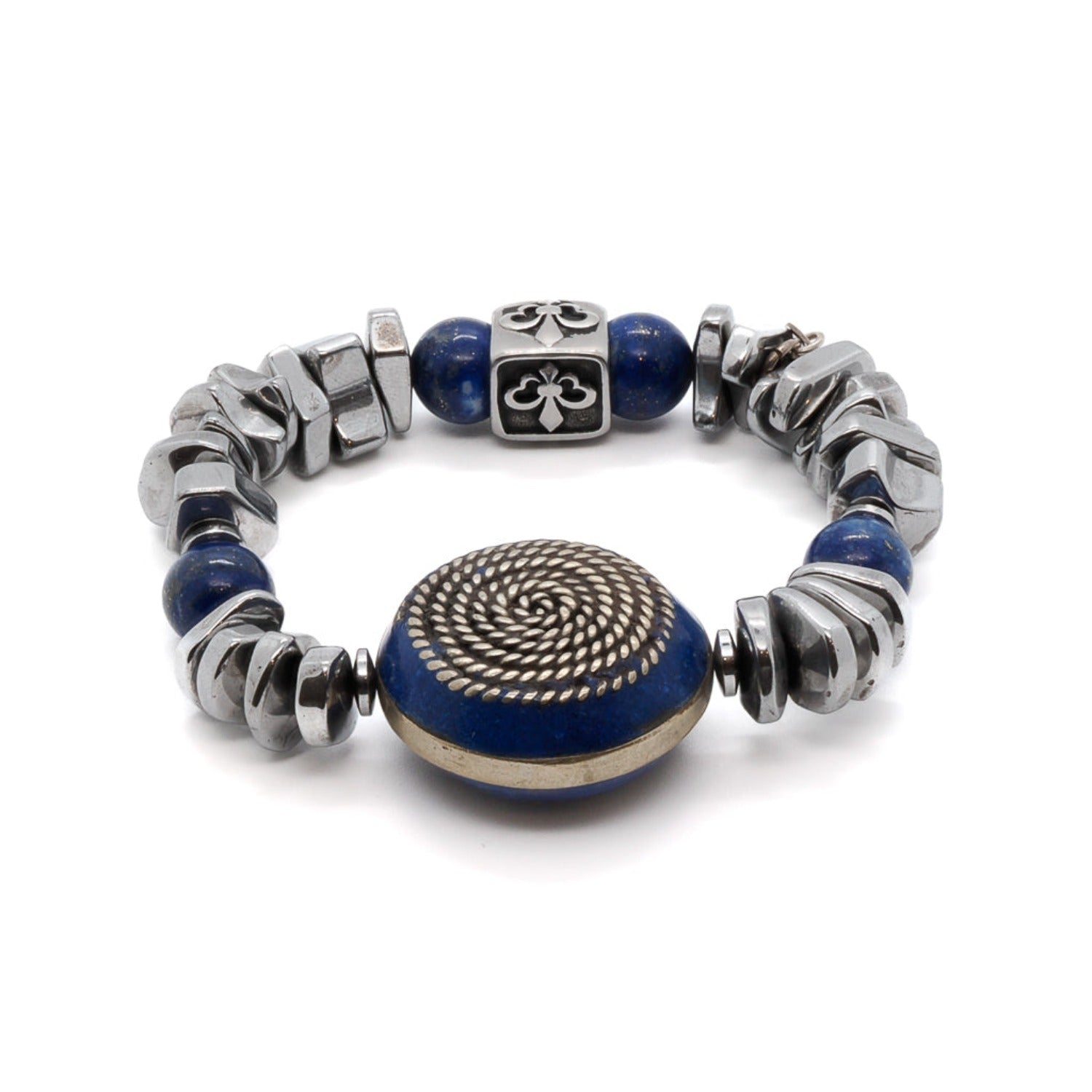 Silver Hematite Stone Beaded Fleur de Lis Bracelet for Women - Adjustable Healing Crystal Jewelry for Protection, Stress Relief & Positive Energy - Perfect for Meditation, Yoga & Spiritual Gifts