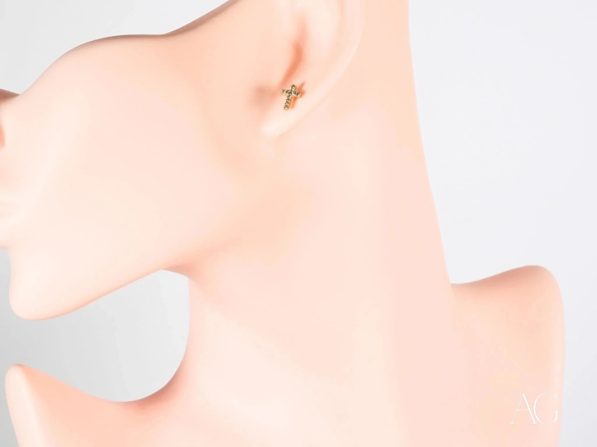 18K Gold Cross CZ Stud Earrings for Women - Hypoallergenic Cubic Zirconia Religious Jewelry - Perfect for Church, Weddings & Everyday Wear