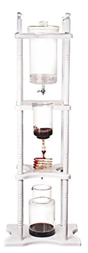 Premium Nispira Cold Brew Coffee Maker - Glass Drip Tower with Wooden Stand, 25 Cup Capacity, White - Perfect for Home, Office & Cafe Iced Coffee Brewing