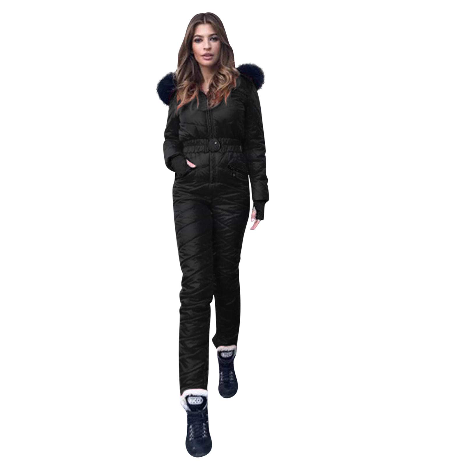 Women's Waterproof Windproof Ski Jacket with Fur Hood - Long Sleeve Insulated Snowsuit for Cold Weather - Perfect for Skiing, Snowboarding & Winter Outdoor Activities